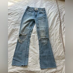 MOTHER Light Blue Distressed Straight-Leg Jeans